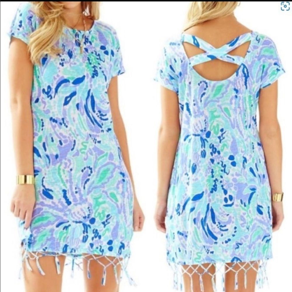 Lilly Pulitzer Beachcomber Linen Dress Lilly Lilac Nice Ink Swim Coverup SMALL